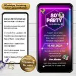 Animierte digitale Einladung zur 80er-Party in Neonfarben als Vorschau