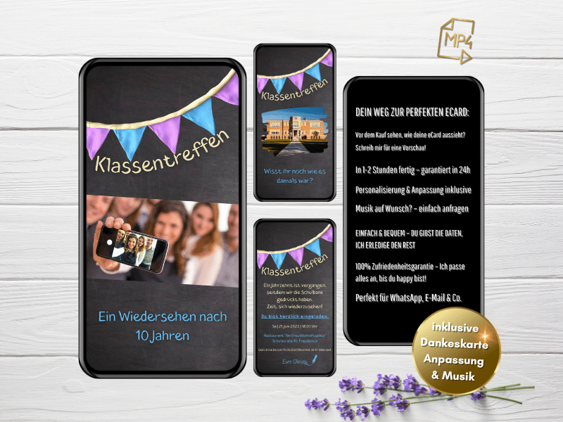 Digitale Klassentreffen Einladung für WhatsApp und E-Mail
