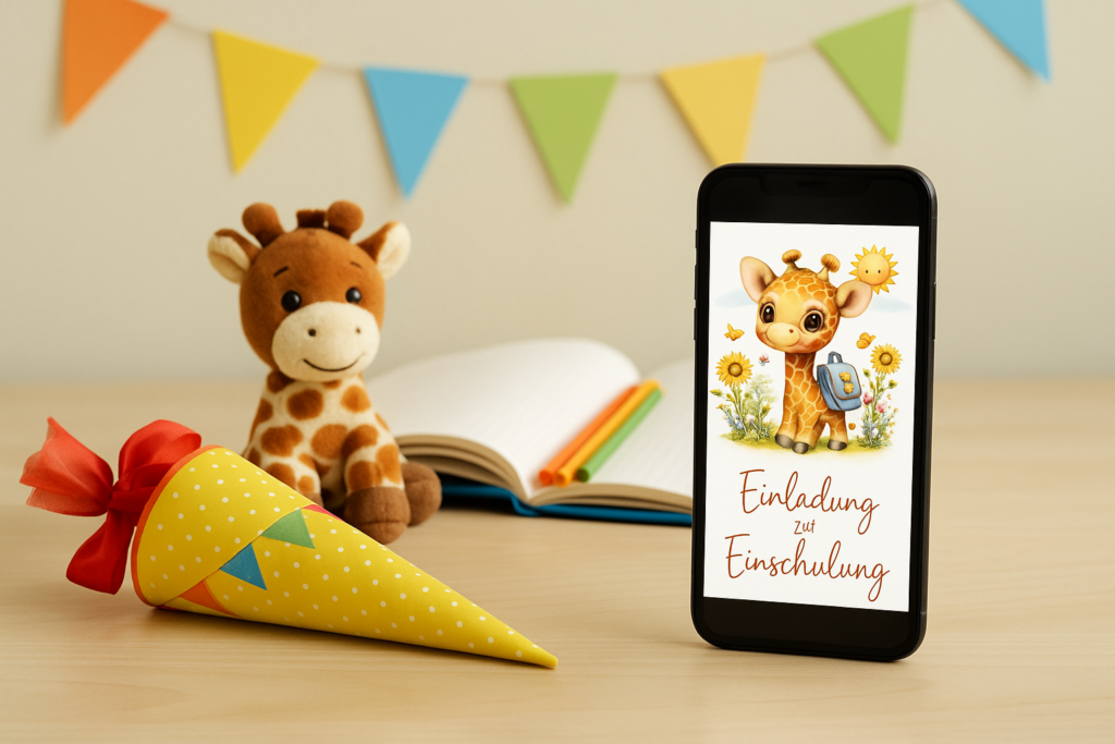 Einladungen zur Einschulung - digitale animierte eCard mit kindgerechtem Design von eCardino