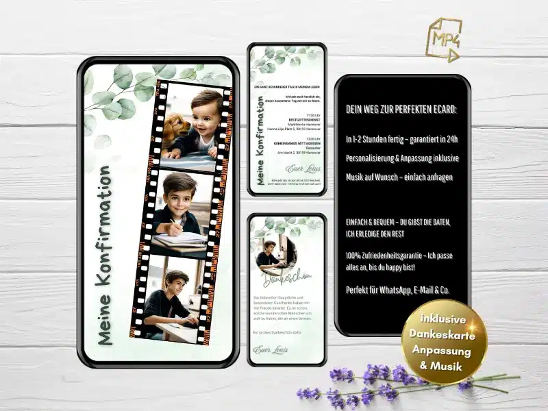 Einladungskarte zur Konfirmation mit elegantem Design - individuell gestaltet von eCardino
