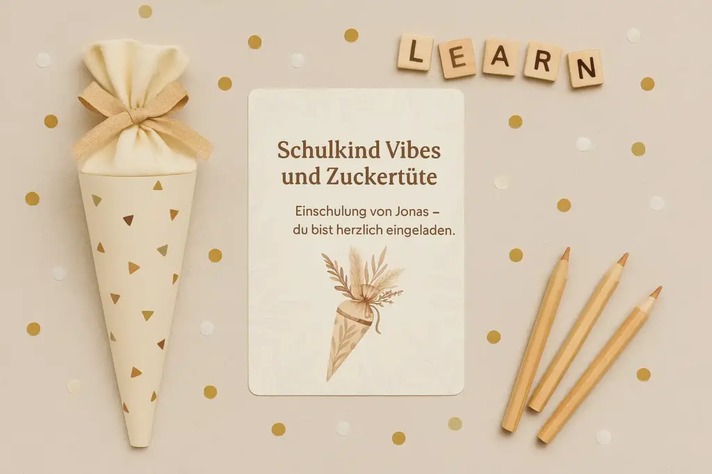 Text für Schulanfang Einladung - digitale animierte eCard mit kindgerechtem Design von eCardino
