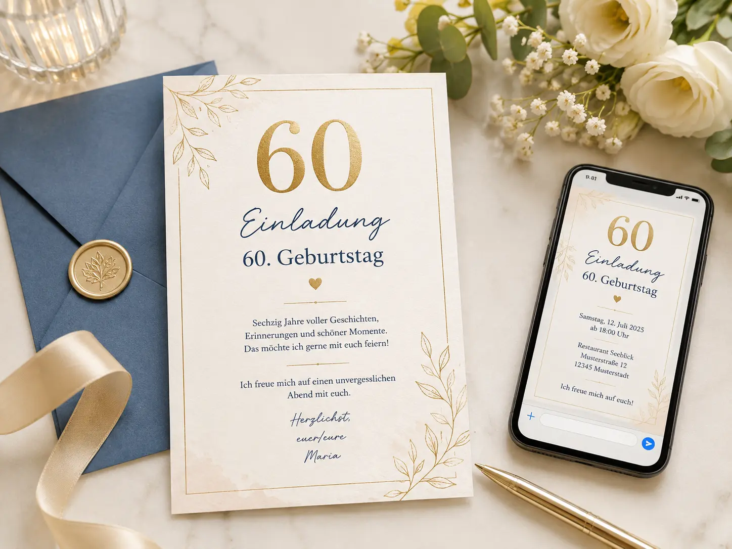 Einladung 60 Geburtstag Text mit persönlicher Formulierung - eCardino